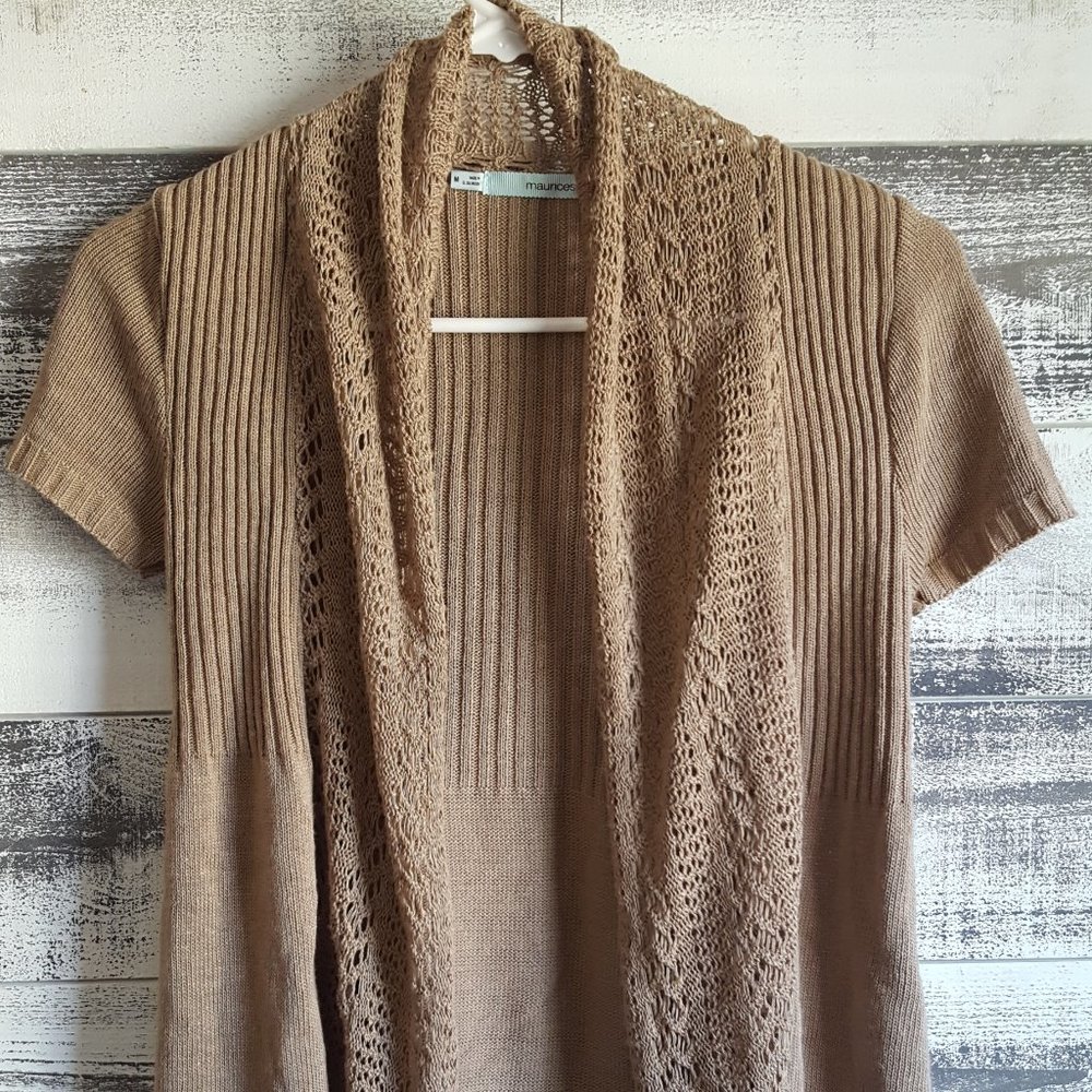 Short-Sleeved Light Tan Cardigan